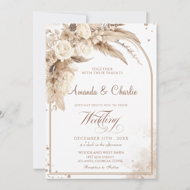Invitación Boda de hierba de Pampas Boho  (Anverso)