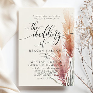 Invitación Boda de hierba de Pampas con caligrafía en crema d