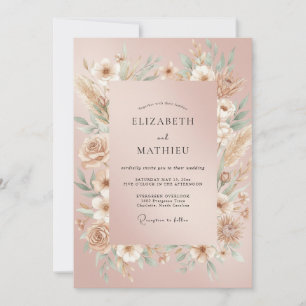 Invitación Boda de hierba de Pampas con eucalipto rosado