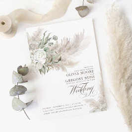 Invitación Boda de hierba de Pampas con flores blancas