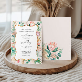 Invitación Boda de hierba de Pampas Eucalipto Curvy Oro Prote