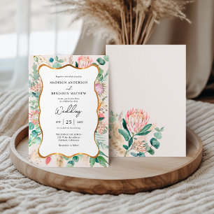 Invitación Boda de hierba de Pampas Eucalipto Curvy Oro Prote