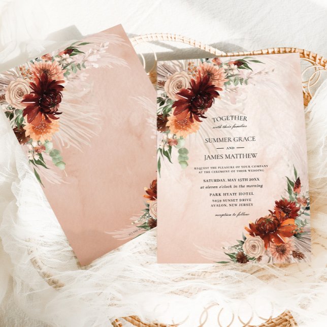 Invitación Boda de hierba de Pampas floral de terracota boho  (Subido por el creador)