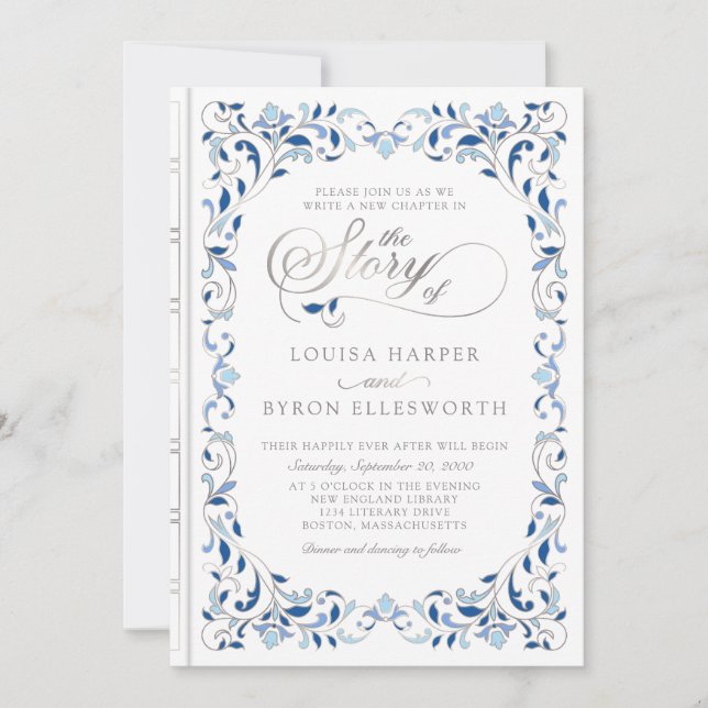 Invitación Boda de historia de hadas de libros de la Bibliote (Anverso)