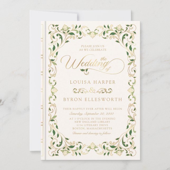 Invitación Boda de historia de hadas de libros de la Bibliote (Anverso)