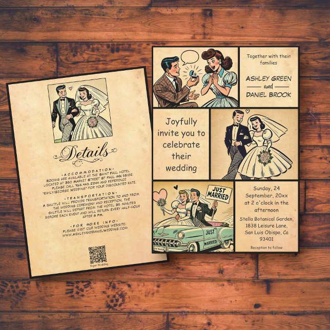 Invitación Boda de historietas de 50 años de la Pareja Retro  (Subido por el creador)