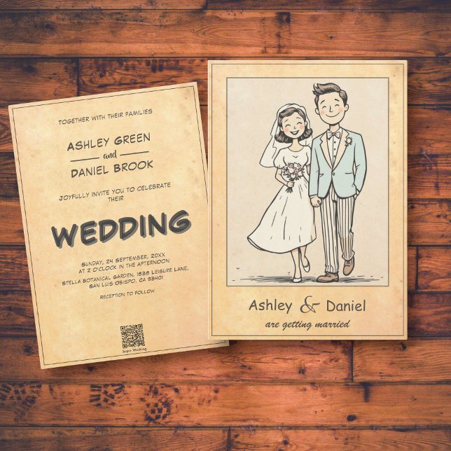 Invitación Boda de historietas de la pareja romántica retro v (Subido por el creador)