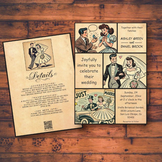 Invitación Boda de historietas de la pareja romántica retro v (Subido por el creador)