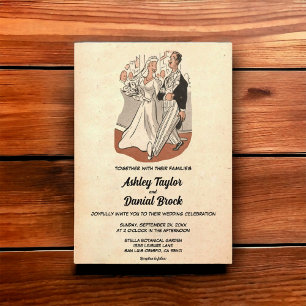 Invitación Boda de historietas de parejas de estilo antiguo r