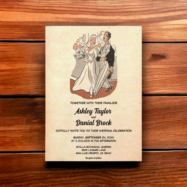 Invitación Boda de historietas de parejas de estilo antiguo r (Subido por el creador)
