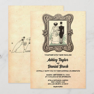 Invitación Boda de historietas de parejas de estilo antiguo r