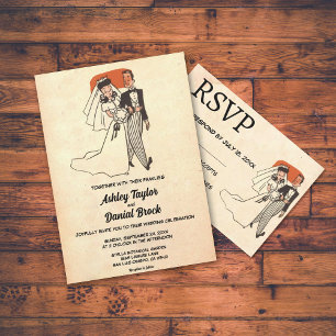 Invitación Boda de historietas de parejas rusas antiguas retr
