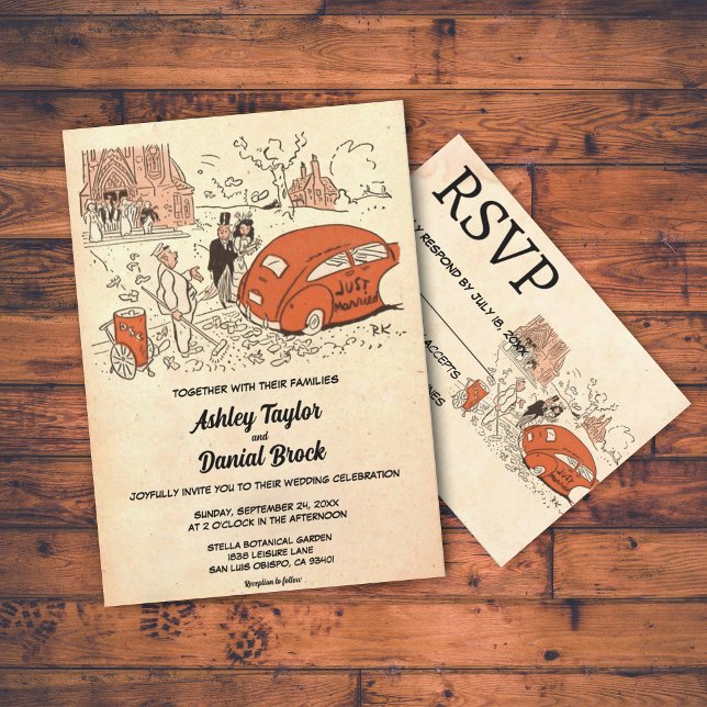 Invitación Boda de historietas de parejas rusticas de época (Subido por el creador)