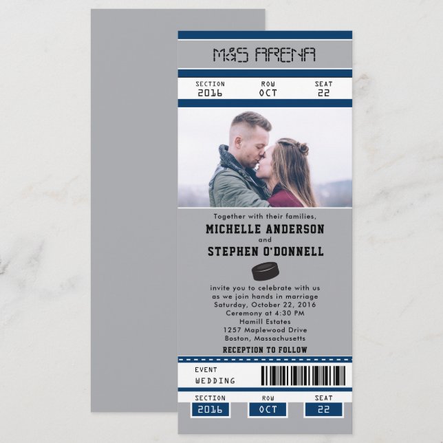Invitación Boda de hockey sobre hierba azul plateado (Anverso / Reverso)