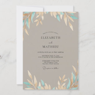 Invitación Boda de hoja acuática beige