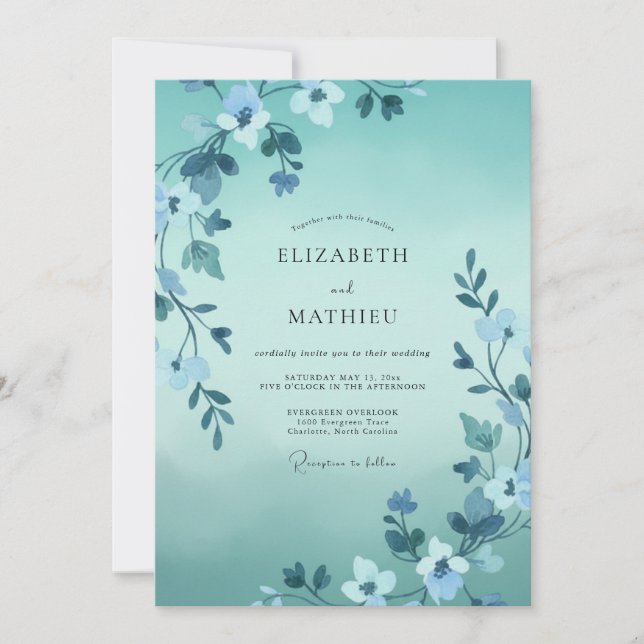 Invitación Boda de hoja acuática pintada a mano (Anverso)