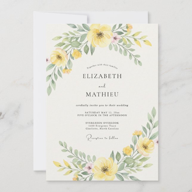 Invitación Boda de hoja amarilla suave (Anverso)