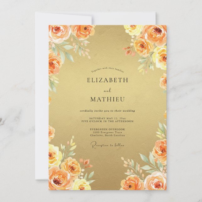 Invitación Boda de Hoja Ámbar Dorada (Anverso)