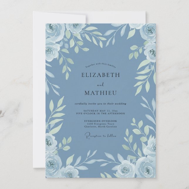 Invitación Boda de hoja azul de aciano (Anverso)