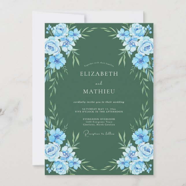 Invitación Boda de hoja azul forestal (Anverso)