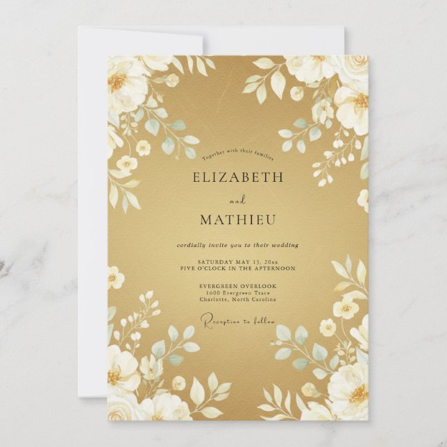 Invitación Boda de Hoja Blanca Mostaza (Anverso)