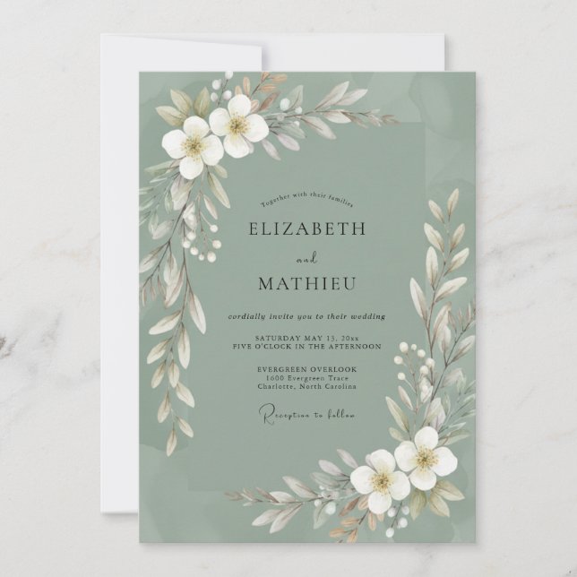 Invitación Boda de Hoja Blanca Oliva (Anverso)