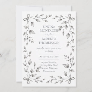 Invitación Boda de hoja botánica y cinta dibujada a mano de H