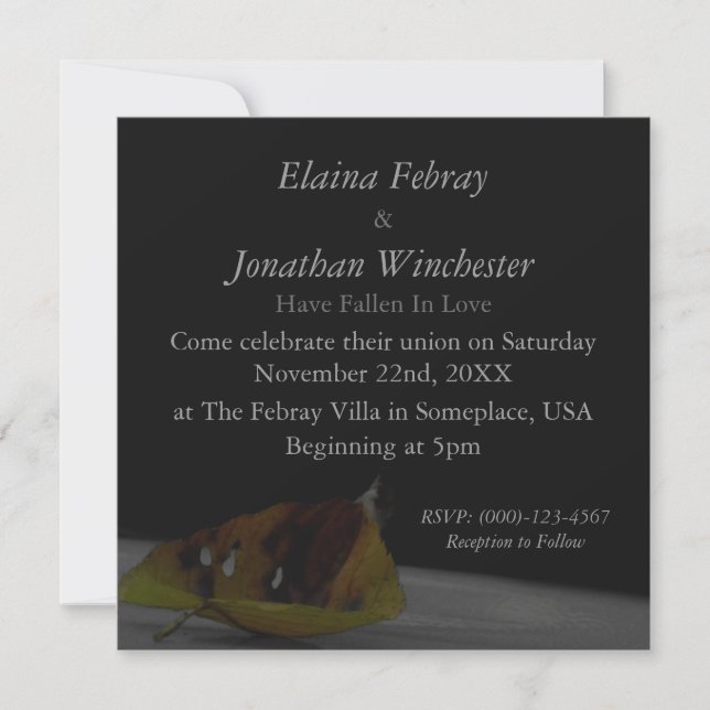 Invitación Boda de hoja caída de otoño (Anverso)