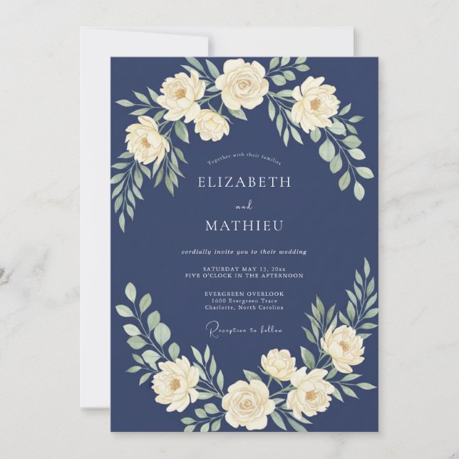 Invitación Boda de hoja cremosa de medianoche (Anverso)