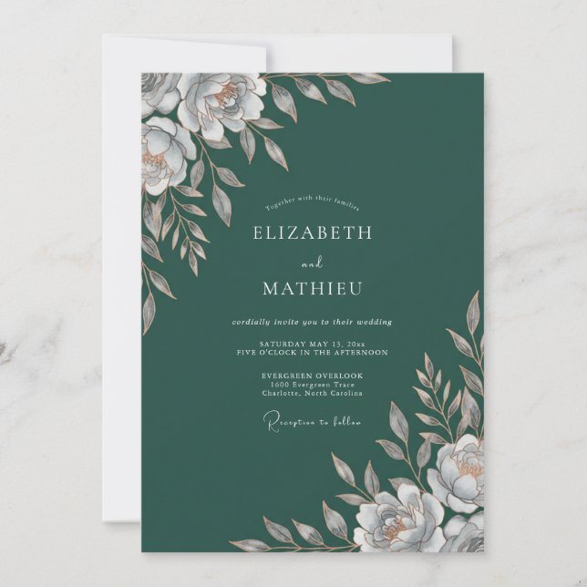 Invitación Boda de hoja de abeto profunda (Anverso)