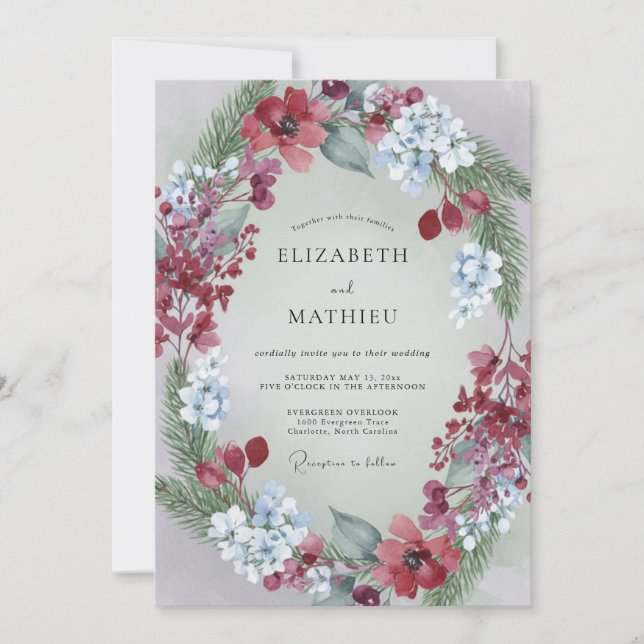 Invitación Boda de hoja de acero carmesí (Anverso)