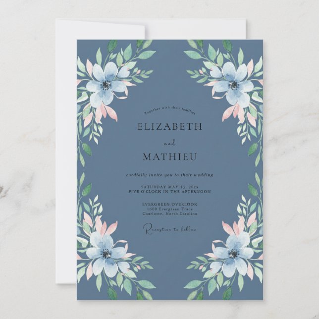 Invitación Boda de hoja de aciano de pizarra (Anverso)
