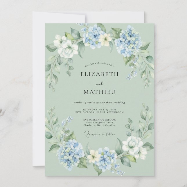 Invitación Boda de hoja de aciano espuma de mar (Anverso)