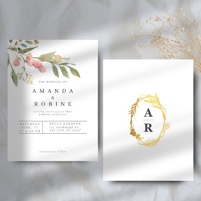 Invitación Boda de hoja de acuarela botánica (Subido por el creador)