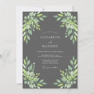 Invitación Boda de hoja de acuarela de carbón vegetal