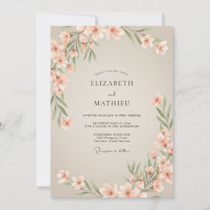 Invitación Boda de hoja de acuarela de melocotón