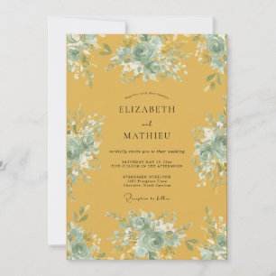 Invitación Boda de hoja de acuarela de mostaza