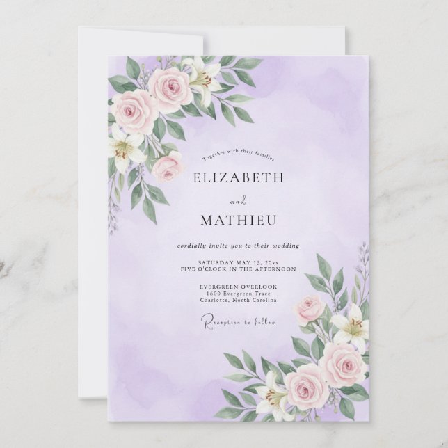 Invitación Boda de hoja de acuarela de orquídea (Anverso)