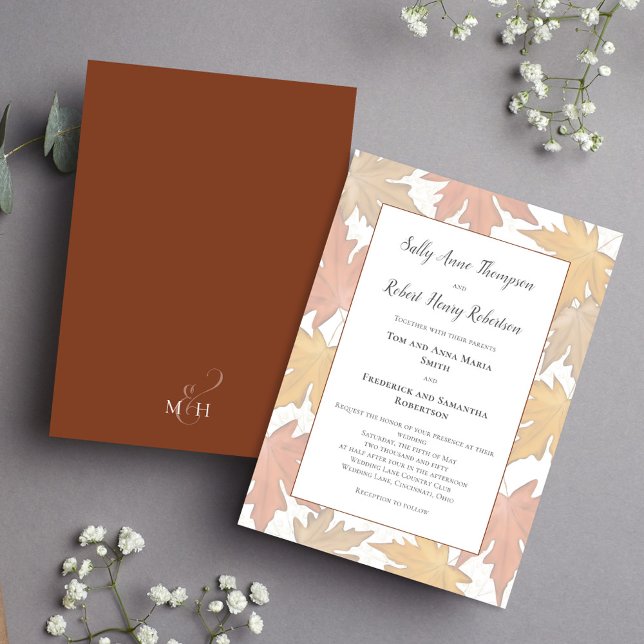 Invitación Boda de hoja de acuarela de otoño personalizada (Autumn fall wedding invitation template.)