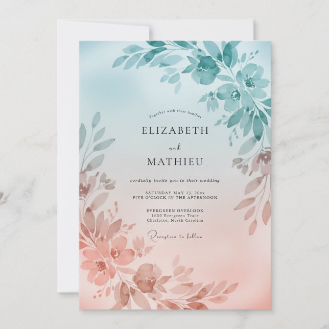 Invitación Boda de hoja de albaricoque acuático (Anverso)