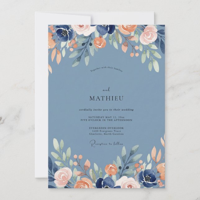 Invitación Boda de hoja de albaricoque de acero (Anverso)