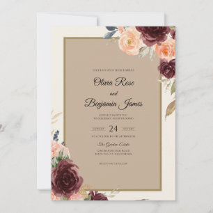 Invitación Boda de hoja de albaricoque granate