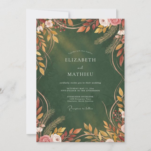 Invitación Boda de hoja de ámbar oxidada (Anverso)