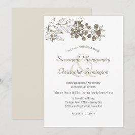 Invitación Boda de Hoja de Arándano con Borde Superior Minima