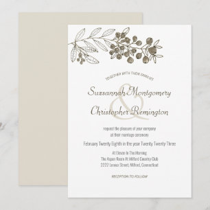 Invitación Boda de Hoja de Arándano con Borde Superior Minima