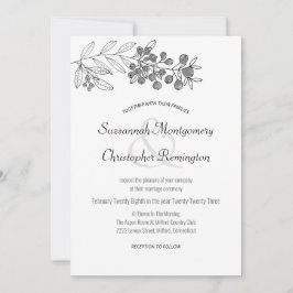 Invitación Boda de Hoja de Arándano con Borde Superior Minima