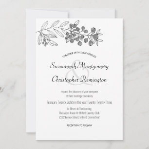 Invitación Boda de Hoja de Arándano con Borde Superior Minima