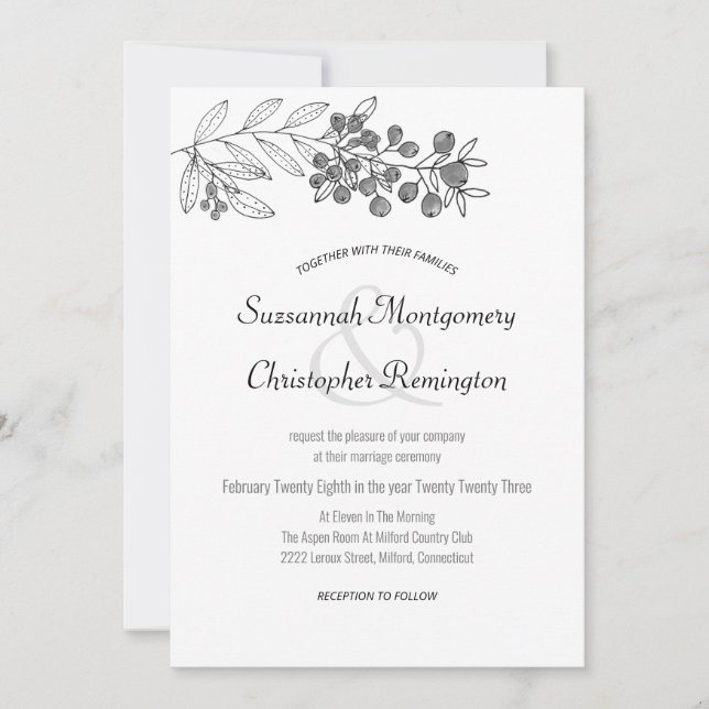 Invitación Boda de Hoja de Arándano con Borde Superior Minima (Anverso)