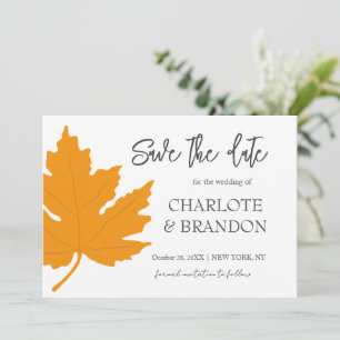 Invitación Boda de hoja de arce amarilla de otoño SaveThe Dat