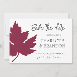 Invitación Boda de hoja de arce de otoño Borgoña SaveThe Date